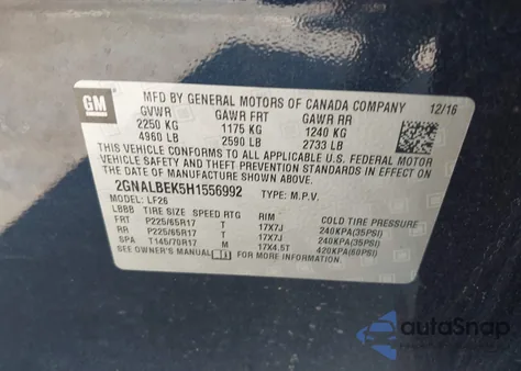 2017 Chevrolet Equinox Ls из США, поврежденный, VIN 2GNALBEK5H1556992